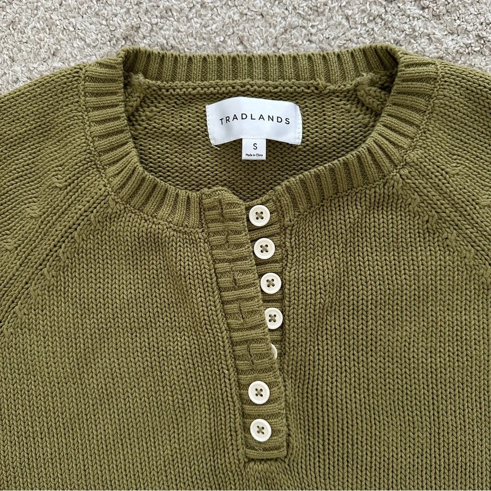 Tradlands Olive Green Cotton Henley Sweater - Picture 3 of 5